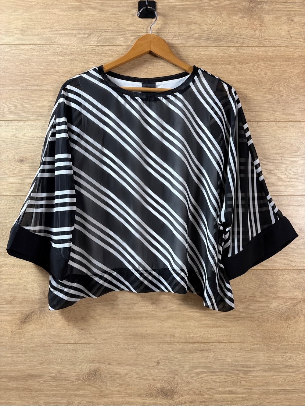 Worthington Black & White Diagonal Stripe Chiffon Layered Top